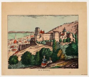 Heidelberg, Stadt und Schloss von Südwesten, Phantasieansicht