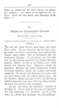 IX. Annalen der Hamburgischen Litteratur.