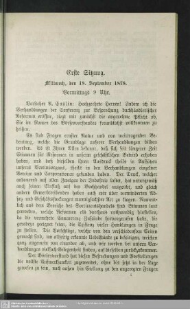 Erste Sitzung. Mittwoch, den 18. September 1878