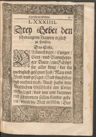 LXXXIIII. Drey Gebet den schwangern Frawen teglich zu sprechen. - CII.