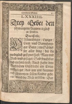 LXXXIIII. Drey Gebet den schwangern Frawen teglich zu sprechen. - CII.