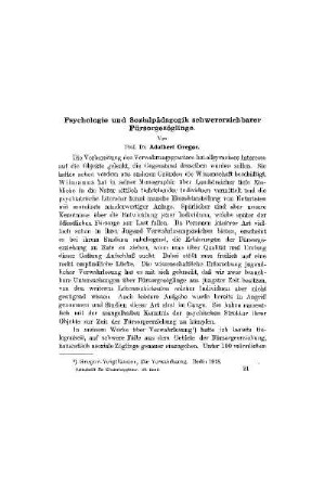 Psychologie und Sozialpädagogik schwererziehbarer Fürsorgezöglinge