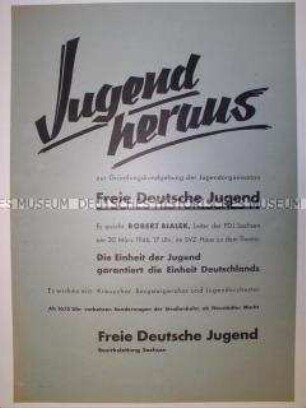 Maueranschlag mit Ankündigung der Gründungsfeier der FDJ in Dresden