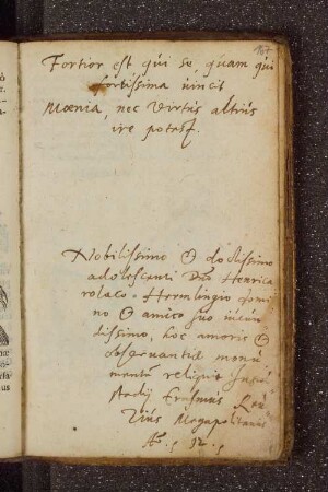 Erasmus Reuzius. – Incipit: Fortior est qui se quam qui fortissima vincit. – Ingolstadt, 1592