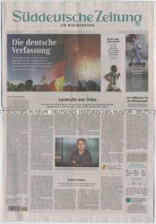 Tageszeitung "Süddeutsche Zeitung" mit Titel zum 70. Jahrestag des Grundgesetzes