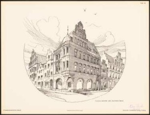 Fassadenentwürfe für Lübeck Das Ergebnis d. Wettbewerbes, ausgeschrieben d. d. Verein von Kunstfreunden zu Lübeck, bearb. v. Richard Landé, Leipzig 1901: Perspektivische Ansicht