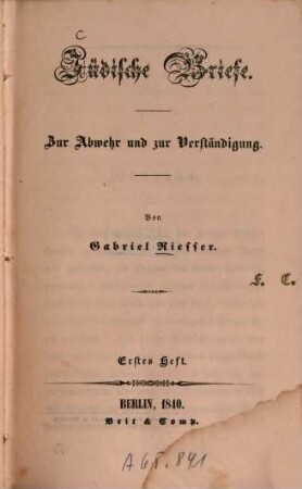Jüdische Briefe : zur Abwehr und zur Verständigung, 1