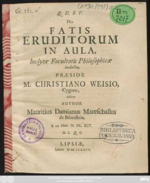 De Fatis Eruditorum In Aula