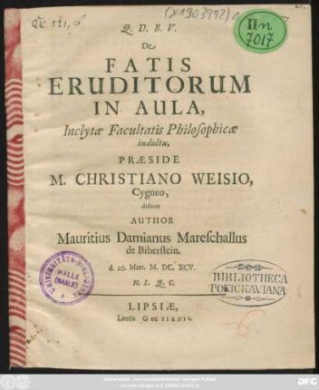 De Fatis Eruditorum In Aula