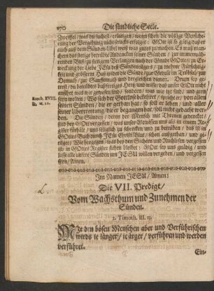 Die VII. Predigt/ Vom Wachsthum und Zunehmen der Sünden. 2. Timoth. III. 13.