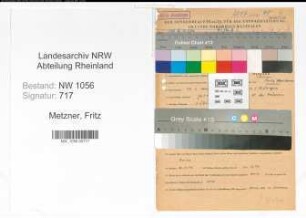 Entnazifizierung Fritz Metzner , geb. 12.01.1900 (Chemiker)
