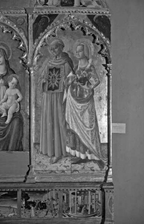 Altaraufsatz: Madonna zwischen Heiligen — rechte Tafel: die Heiligen Bernhardin von Siena und Margareta