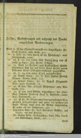 Zusätze, Verbesserungen und während des Drucks vorgefallene Veränderungen