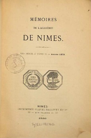 Mémoires de l'Académie de Nîmes. 2, 2. 1879 (1880)
