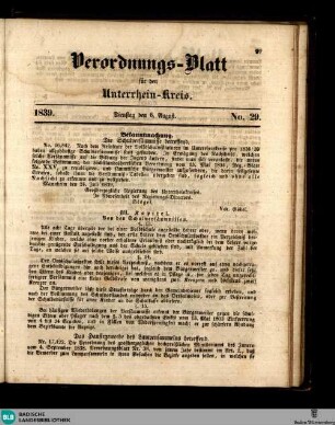Großherzoglich Badisches Anzeige-Blatt für den Unterrhein-Kreis, Verordnungs-Blatt