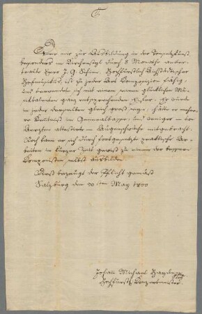 Michael Haydn (1737-1806) Autographen: Empfehlungsschreiben von Michael Haydn für Georg Schinn - BSB Autogr.Cim. Haydn, Michael