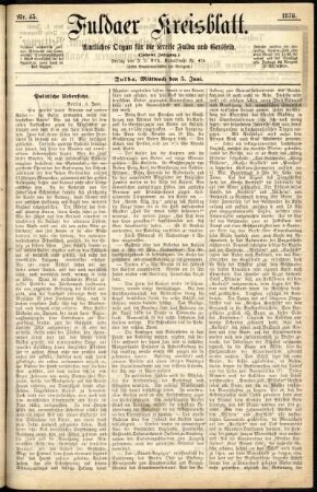 Erste Ausgabe vom Mittwoch, den 05. Juni 1878.