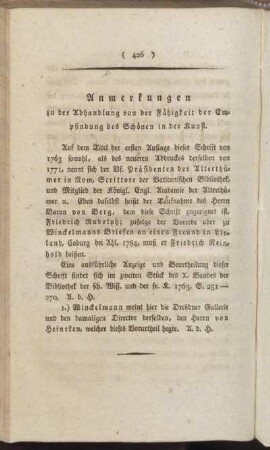 Anmerkungen zu der Abhandlung von der Fähigkeit der Empfindung des Schönen in der Kunst.