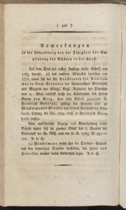 Anmerkungen zu der Abhandlung von der Fähigkeit der Empfindung des Schönen in der Kunst.