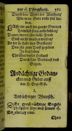 Andächtige Gedancken und Gebet auff das H. Engelfest.