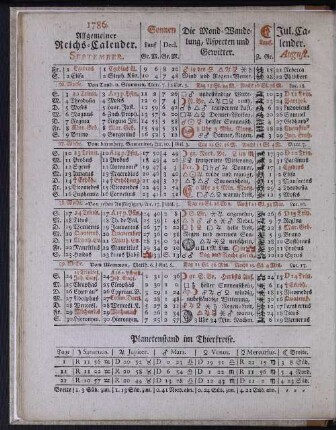1786. Allgemeiner Reichs-Calender. September.