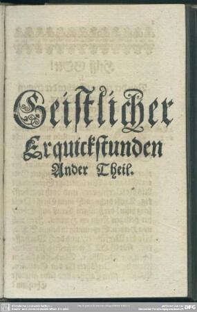 Geistlicher Erquickstunden, Ander Theil