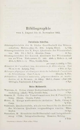 Bibliographie vom 1. August bis 15. November 1863.