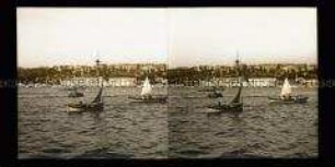 Kriegsschiff und Boote im Goldenen Horn, Istanbul