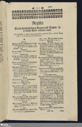 Register Deren merckwürdigen Namen und Sachen, so in diesem Werck enthalten seynd