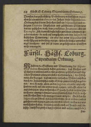 Fürstl. Sächs. Coburg. Stipendiaten-Ordnung.