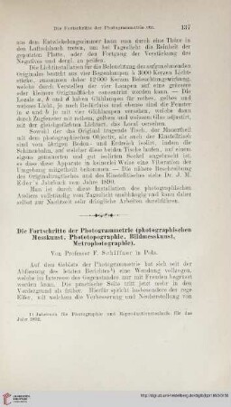 Die Fortschritte der Photogrammetrie (photographischen Messkunst, Phototopographie, Bildmesskunst, Metrophotographie)