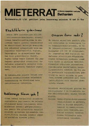 Flugschrift: Mieterrat im Sanierungsgebiet               rund ums Bethanien, 1980