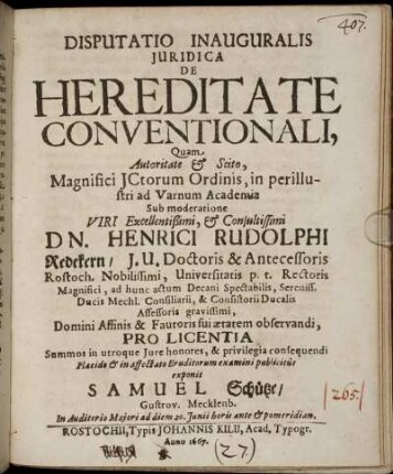 Disputatio Inauguralis Iuridica De Hereditate Conventionali