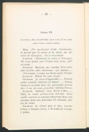 Scène VI. - Les mêmes Mme. Duquesne, (jeune veuve, 22 ans, demideuil, blonde, la grâce même).