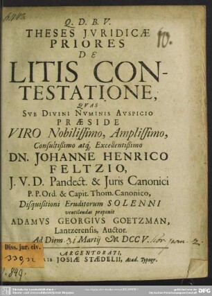 Theses Iuridicae Priores De Litis Contestatione