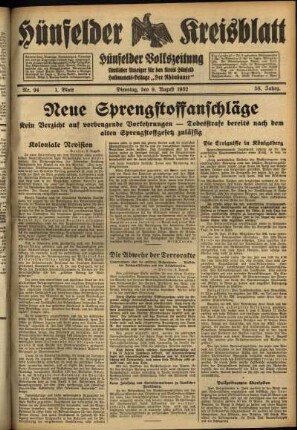 Erste Ausgabe vom Dienstag, den 09. August 1932.