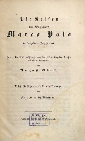 Die Reisen des Venezianers Marco Polo im dreizehnten Jahrhundert