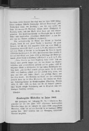 Hamburgische Medaillen im Jahre 1880.