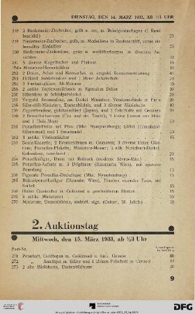2. Auktionstag Mittwoch, den 15. März 1933, ab ½ 3 Uhr (Nr. 271-540)