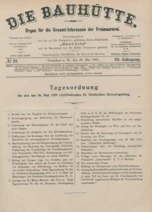 No 22. Frankfurt a. M., den 29. Mai 1920. 63. Jahrgang.