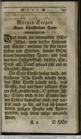 Morgen-Seegen Eines Christilichen Communicanten