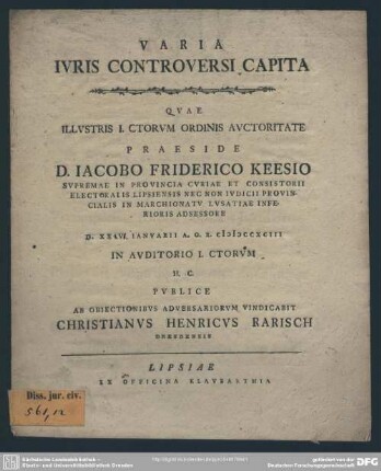 Varia Iuris Controversi Capita