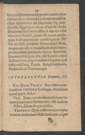 Interlocutio Praetoris, III.