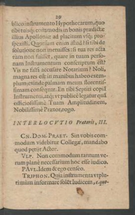 Interlocutio Praetoris, III.