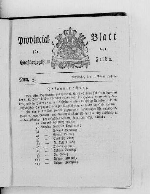 Num. 5, Ausgabe vom 3. Februar 1819