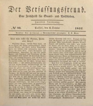 № 80. Cassel, den 6. October 1832.