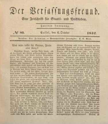 № 80. Cassel, den 6. October 1832.