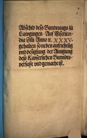 Abschid deß Bundtstags zu Lawgingen ... 1535 ... gehalten