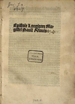 Epistole Longiores Magistri Pauli Niauis