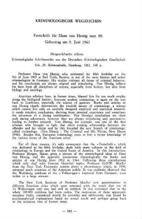 193-194, Kriminologische Wegzeichen, von Hentig